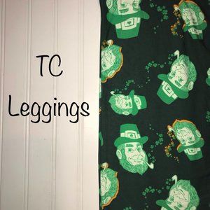 Lularoe St Patricks Day TC Leggings womens 12-18 St Pattys Day Leprechans green